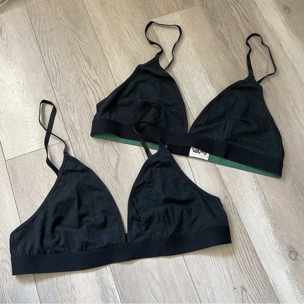 Wama Triangle Bralette NWOT hemp organic cotton set of 2 womens Black (size 3xl)